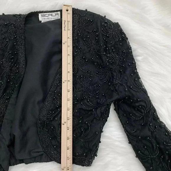 Scala Womens Medium Vintage Lace Beaded Floral Open Jacket Black Beaded - Picture 7 of 9
